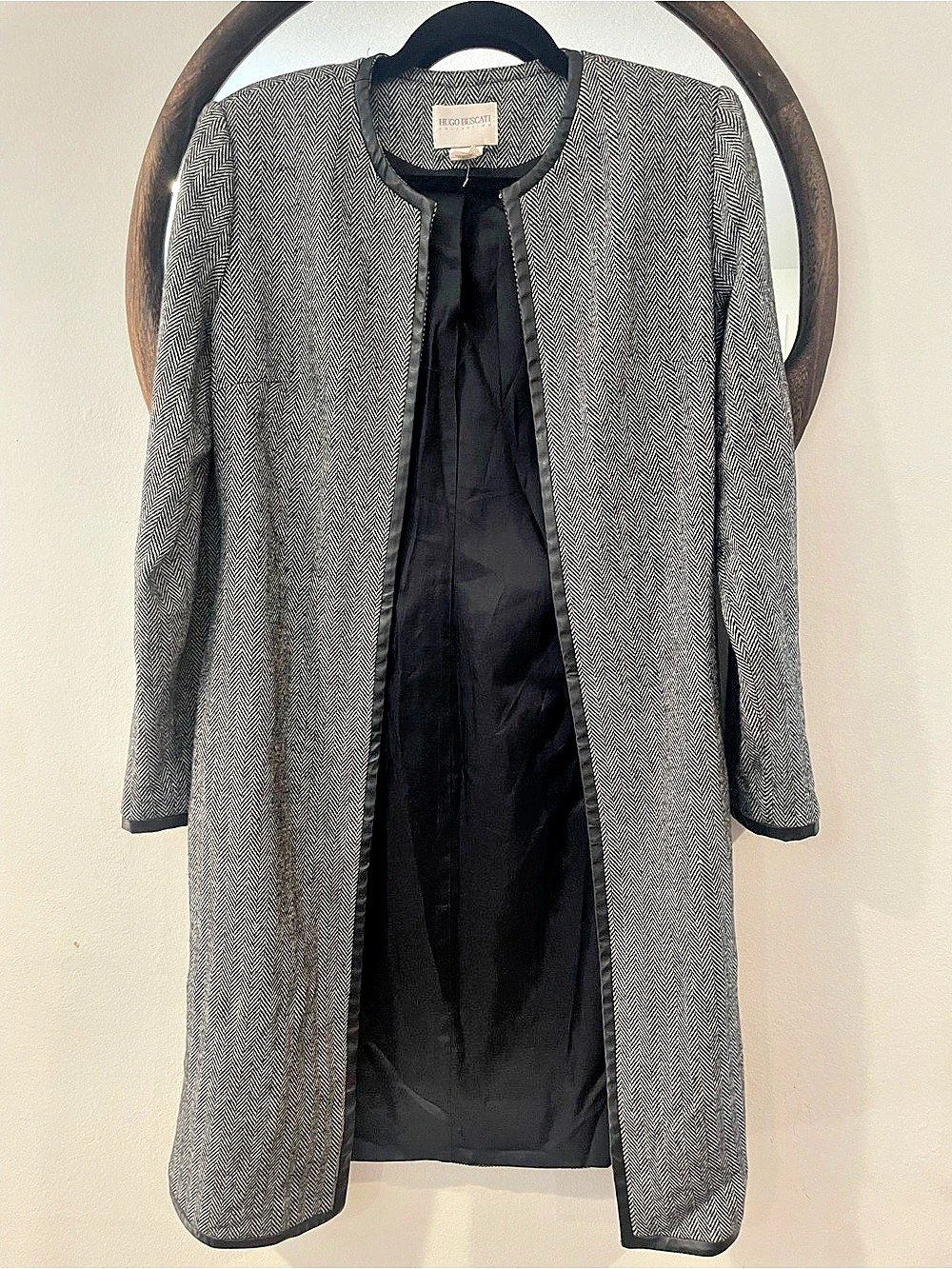 Hugo Buscati Collection Herringbone Coat in Gray & Black Like New